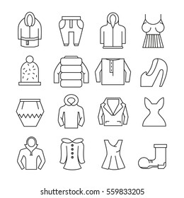 clothing and accessories icons set thin line style