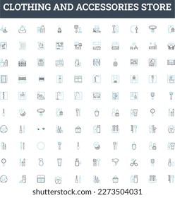 Clothing and Accessories Store vector line icons set. Apparel, Accessories, Clothing, Store, Footwear, Garments, Shoes illustration outline concept symbols and signs