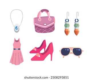 Clothing and accessories vector set. Clothing, accessories, fashion and style. Vector illustration isolated on white background