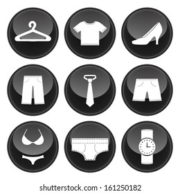 Clothing and Accessory Icons Glossy Button Icon Set