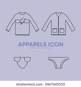 Clothing or Apparel Icon Collection - EPS Vector Clothes Shirt Dress Blouse Outfit Wear Accessories Icon