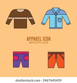 Clothing or Apparel Icon Collection Flat Design - Editable EPS Vector Icon Illustration