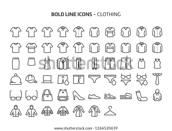 Clothing, bold line icons. The illustrations are\
a vector, editable stroke, 48x48 pixel perfect files. Crafted with\
precision and eye for\
quality.