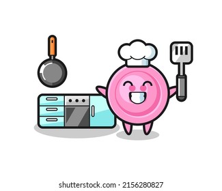 ilustración del personaje de botón de vestir como chef está cocinando, diseño lindo