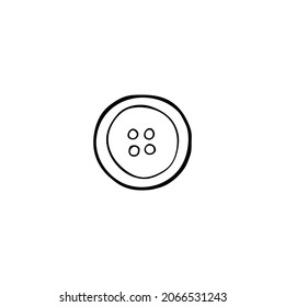 Clothing button with four holes. Freehand outline black ink. Doodle etch style. Close up view. Vector illustration