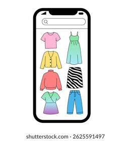 Clothing catalog displayed on smartphone screen for online shopping