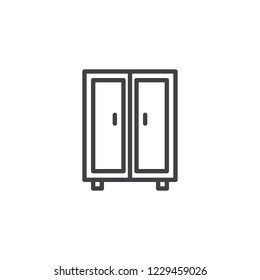 Clothing cupboard outline icon. linear style sign for mobile concept and web design. Double door Closet simple line vector icon. Symbol, logo illustration. Pixel perfect vector graphics