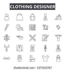 Clothing designer line icons, signs set, vector. Clothing designer outline concept, illustration: fashion,designer,isolated,tailor,clothing,dress,decloth,symbol