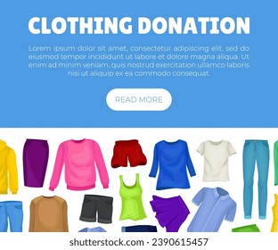 Clothing Donation Banner Design with Garment and Apparel Vector Template