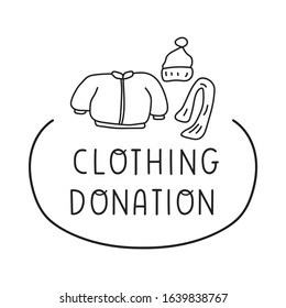 Clothing donation concept. Vector badge illustration on white background.