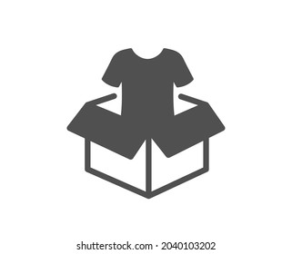 Clothing donation icon. Charity box sign. Shirt symbol. Classic flat style. Quality design element. Simple clothing icon. Vector