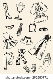 Clothing doodle hand-drawn vector set