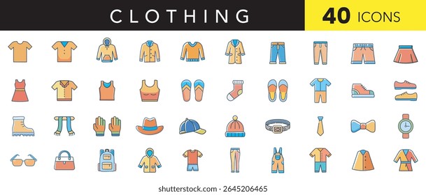 Clothing Essentials Color Icon Set – Flat Minimal Icons of Fashion, Apparel, and Wearable Items