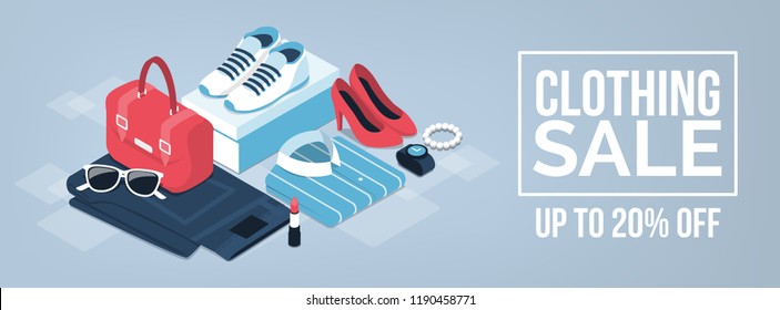Clothing, fashion, accessories and beauty promotional shopping sale