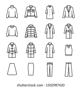 Clothing, fashion pictogram icon set