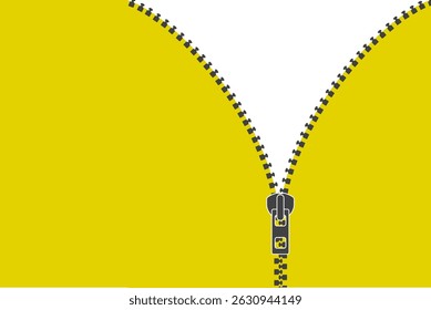 Clothing fastener. Open zipper, place for text. Marketing, promotion campaign. Horizontal banner template. flat vector illustration