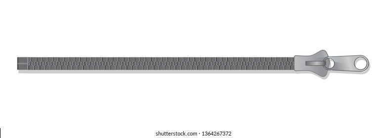 Clothing fastener realistic vector illustration. Close up open zipper for jacket and shirt clipart. Detailed metallic gradient sewing accessories. Isolated design element for clothes and textile