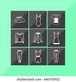 Clothing flat icons  set,  white silhouette,  clothes symbol. 