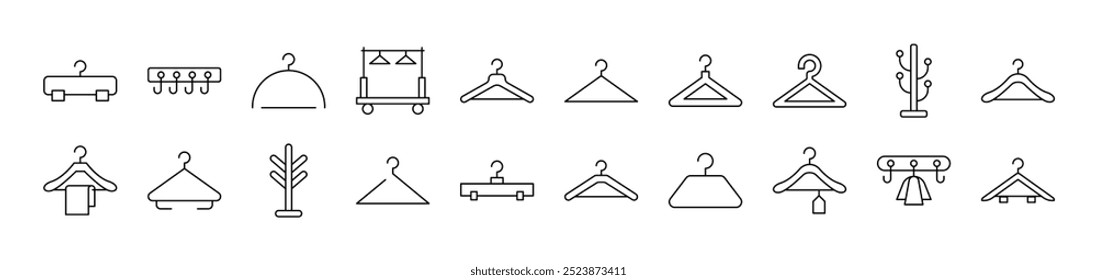 Clothing Hanger Line Icon Bundle. Editable Stroke. Minimalistic Linear Pictogram for Design of Cards, Apps, Banners, Posts