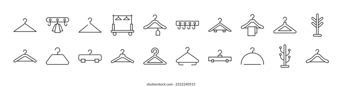 Clothing Hanger Line Icon Pack. Editable Stroke. Minimalistic Linear Pictogram for Design of Cards, Apps, Banners, Posts 