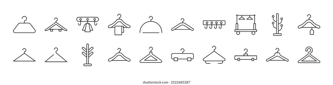 Clothing Hanger Line Icon Set. Editable Stroke. Minimalistic Linear Pictogram for Design of Cards, Apps, Banners, Posts 