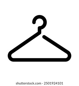 Clothing hanger outline icon isolated on white background. Cloakroom pictogram. Wardrobe sign. Vector thin line icon. Editable stroke