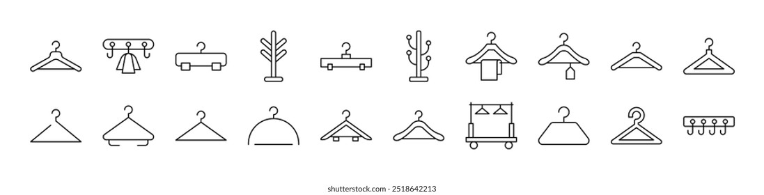 Clothing Hanger Outline Web Line Icons Collection. Editable Stroke. Minimalistic Linear Pictogram for Design of Cards, Apps, Banners, Posts 