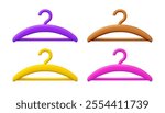 Clothing hanger vector 3d icon set. Cartoon cute simple wardrobe hook illustration, isolated on white background