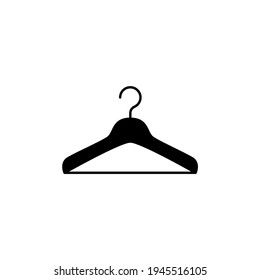 Clothing hanger wardrobe icon in solid black flat shape glyph icon, isolated on white background 