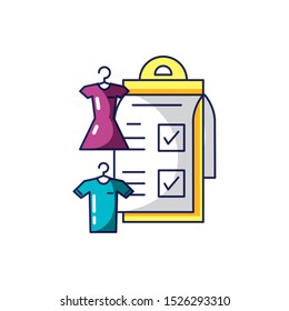 clothing hanging in clothespin with checklist clipboard vector illustration design