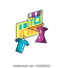 clothing hanging in clothespin with map guide location vector illustration design