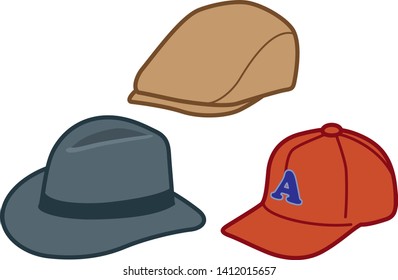 clothing. Hat image illustration set (red, black, brown)