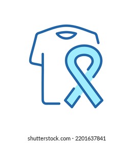 Clothing Help For Patients Cancer, Aids, Hiv Line Icon. T-shirt With Ribbon Support Cancer Patient Linear Pictogram. Clothes Donation Outline Icon. Editable Stroke. Isolated Vector Illustration.