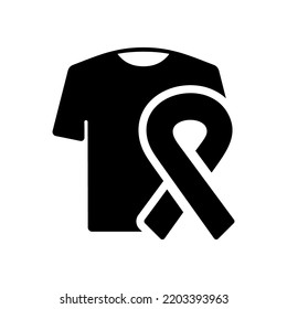 Clothing Help For Patients Cancer, Aids, Hiv Silhouette Icon. T-shirt With Ribbon Support Cancer Patient Black Pictogram. Clothes Donation Icon. Isolated Vector Illustration.