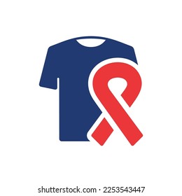 Clothing Help for Patients Cancer, Aids, Hiv Silhouette Icon. T-shirt with Ribbon Support Cancer Patient Pictogram. Clothes Donation Icon. Isolated Vector Illustration.