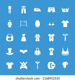 Clothing icon. collection of 25 clothing filled icons such as baby onesie, man underwear, bra, t-shirt, skirt, dress, overcoat. editable clothing icons for web and mobile.