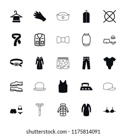 Clothing icon. collection of 25 clothing filled and outline icons such as baby onesie, hanger, gloves, bra, singlet, belt. editable clothing icons for web and mobile.