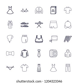 Clothing icon. collection of 25 clothing outline icons such as panties with heart, ironing table, washing machine, slippers. editable clothing icons for web and mobile.