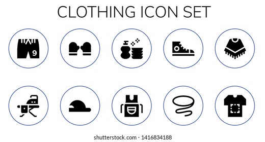 clothing icon set. 10 filled clothing icons.  Simple modern icons about  - Shorts, Ironing board, Mitten, Baseball cap, Wash, Apron, Sneakers, Tie, Poncho, Shirt