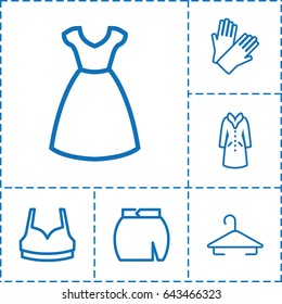 Clothing icon. set of 6 clothing outline icons such as hanger, dress, gloves, sport bra, skirt