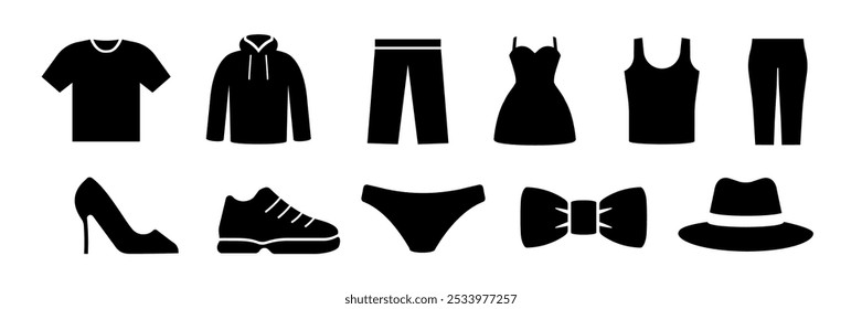 Conjunto de ícones de roupas. Ícones de vestuário