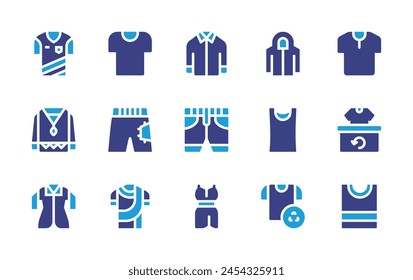 Clothing icon set. Duotone color. Vector illustration. Containing recycling, tshirt, shirt, recycle, clothes, singlet, dress, jeans, hoodie.