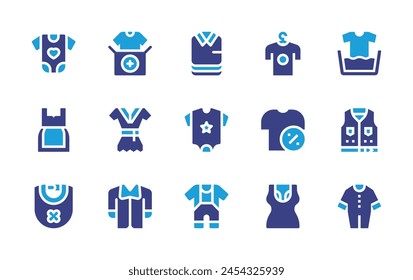 Clothing icon set. Duotone color. Vector illustration. Containing laundry, clothes, jacket, shirt, baby clothes, baby dress, pijama, tshirt, baby bib.