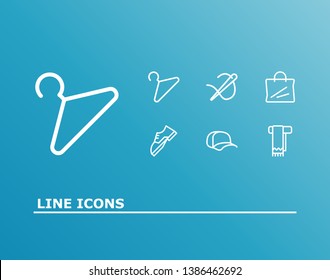Clothing icon set and hanger with bag, shoe and scarf. Clothes related clothing icon vector for web UI logo design.