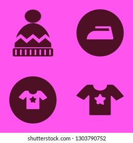 clothing icon set with t shirt star, iron and winter hat vector illustration