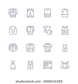 Clothing icon set. Thin line icon. Editable stroke. Containing labcoat, african, bib, smock, pajamas, trousers, smartclothing, clothes, laundry, singlet.