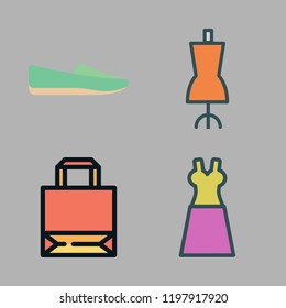 clothing icon set. vector set about mannequin, dress, shopping store and shoe icons set.