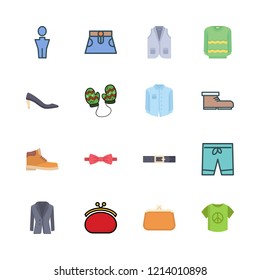 clothing icon set. vector set about bow tie, man, high heels and pullover icons set.