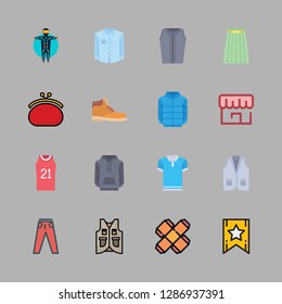 clothing icon set. vector set about store, shirt, boot and bodysuit icons set.