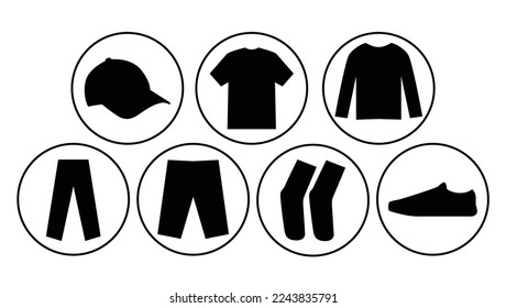 Clothing icon, clothing vector art, icon of hat, shirt, pants, socks, shoes